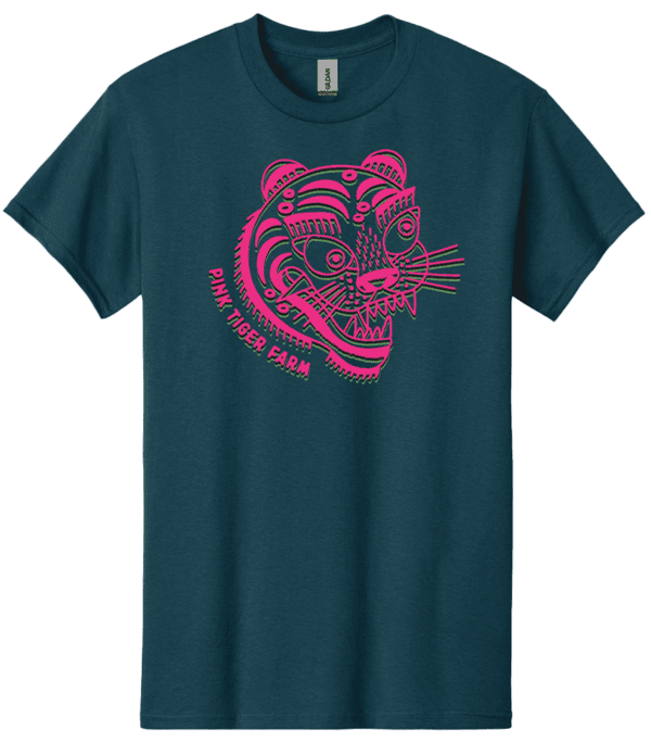 Pink Tiger Farm Multicolor Logo on Midnight Color Gilden 100% Cotton T-Shirt